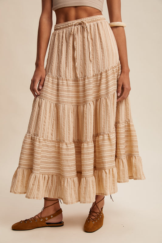 Striped Tiered Maxi Skirt