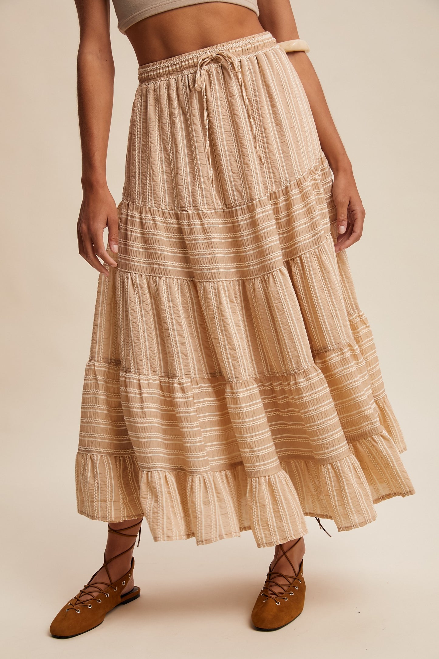 Striped Tiered Maxi Skirt