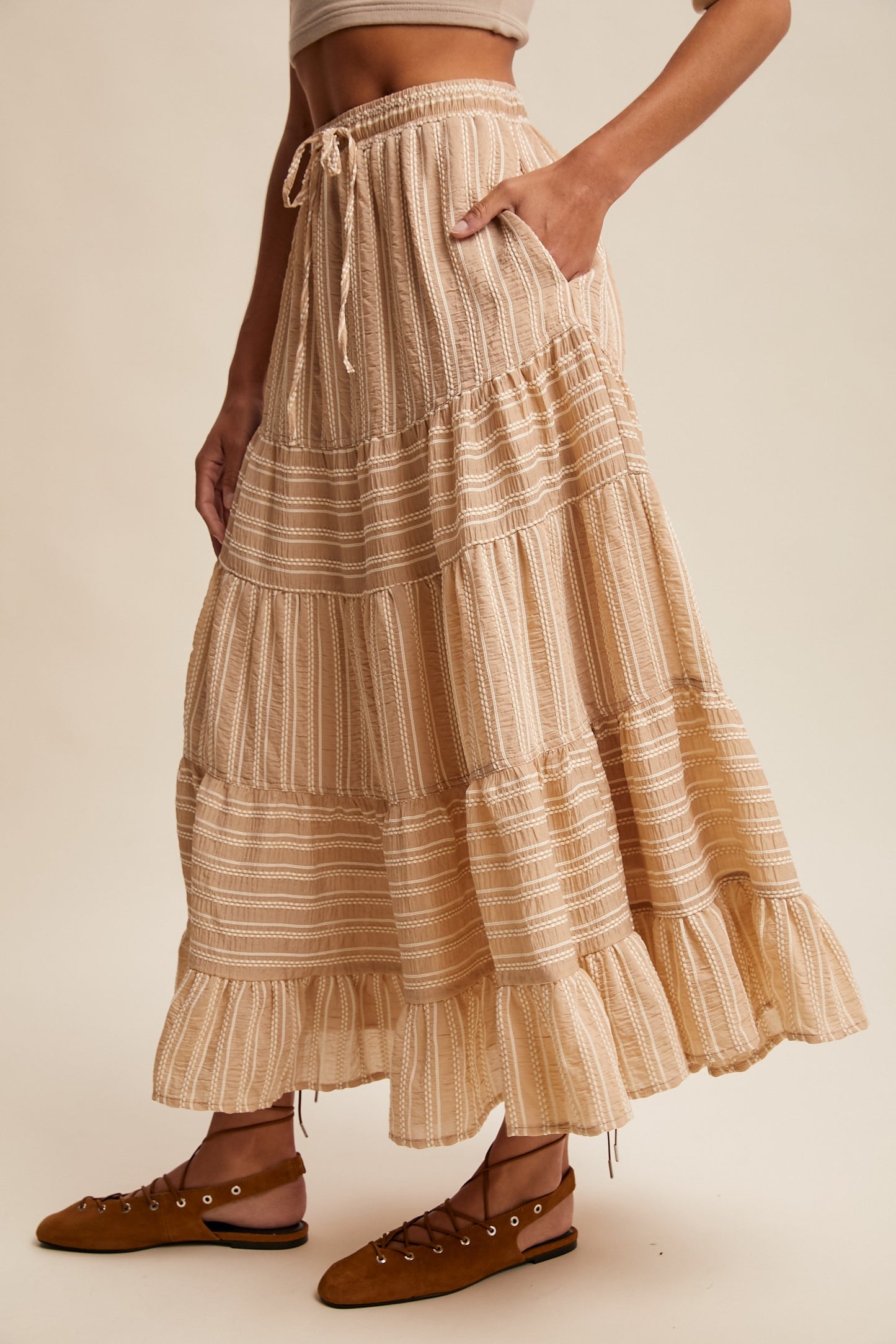 Striped Tiered Maxi Skirt