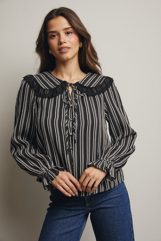 Embroidered Collar Textured Blouse
