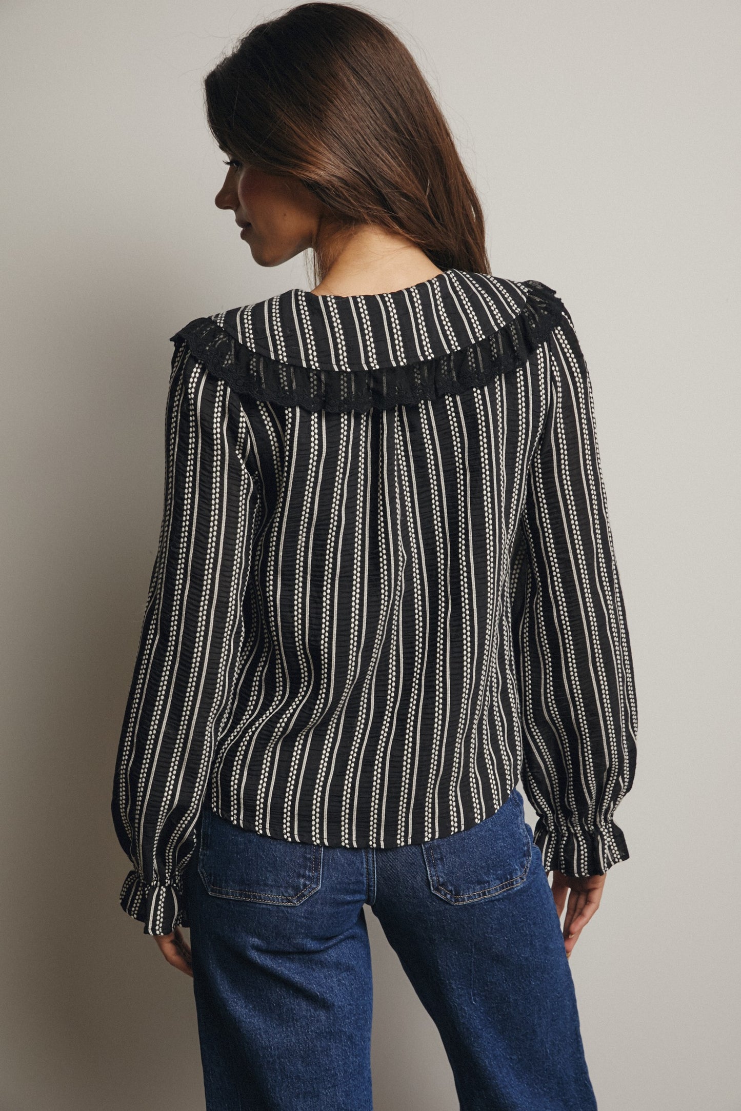 Embroidered Collar Textured Blouse