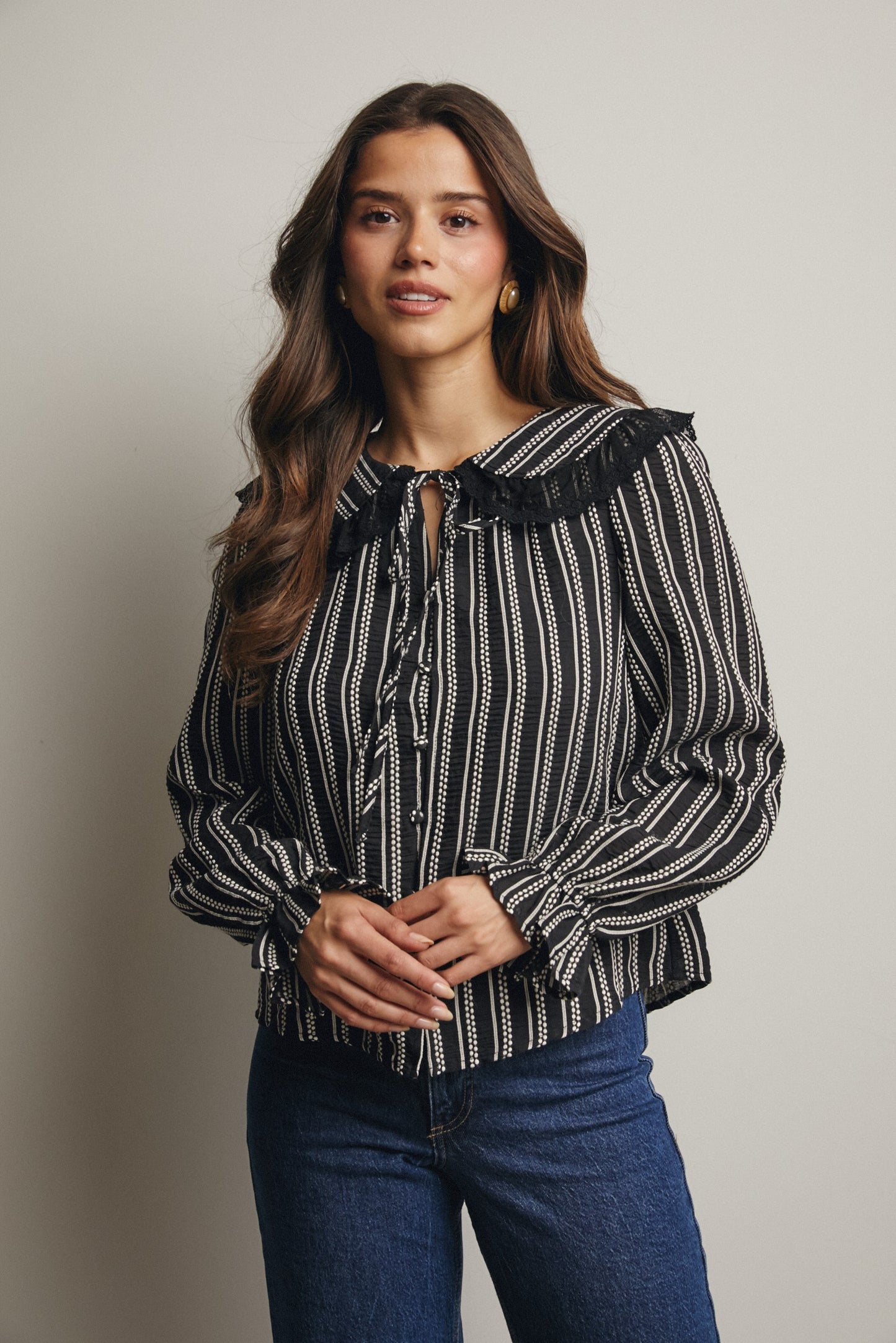 Embroidered Collar Textured Blouse