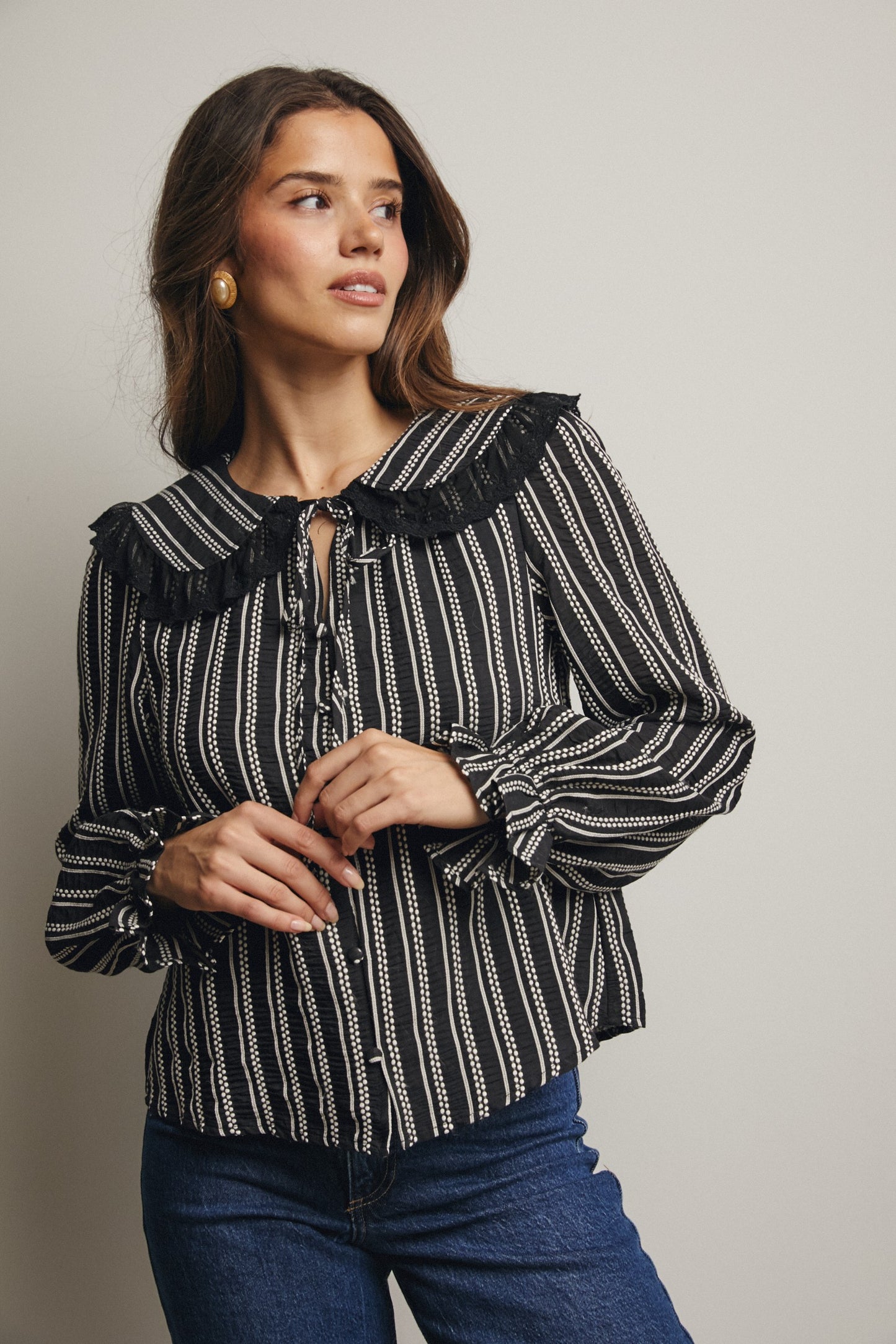 Embroidered Collar Textured Blouse