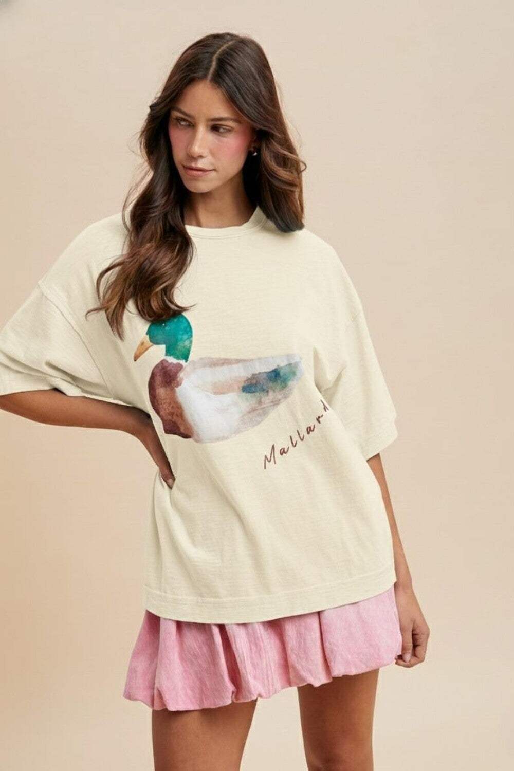 Mallard Duck Printed Oversized Tee Shirt