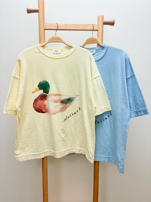 Mallard Duck Printed Oversized Tee Shirt
