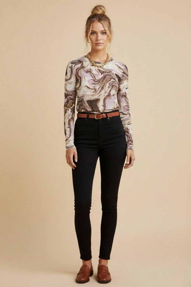Multicolor Marble Pattern Design Mesh Top