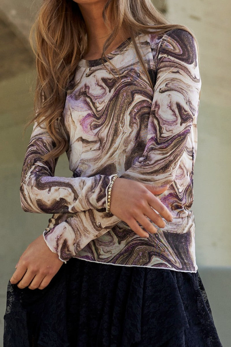 Multicolor Marble Pattern Design Mesh Top