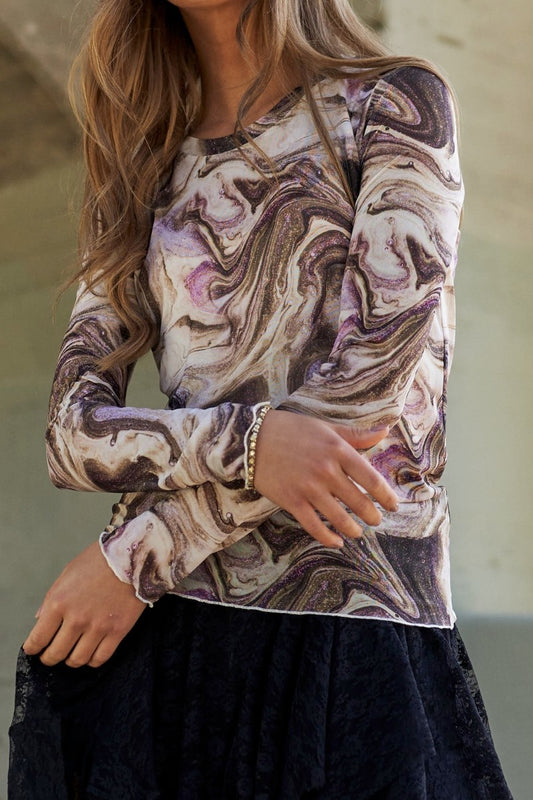 Multicolor Marble Pattern Design Mesh Top