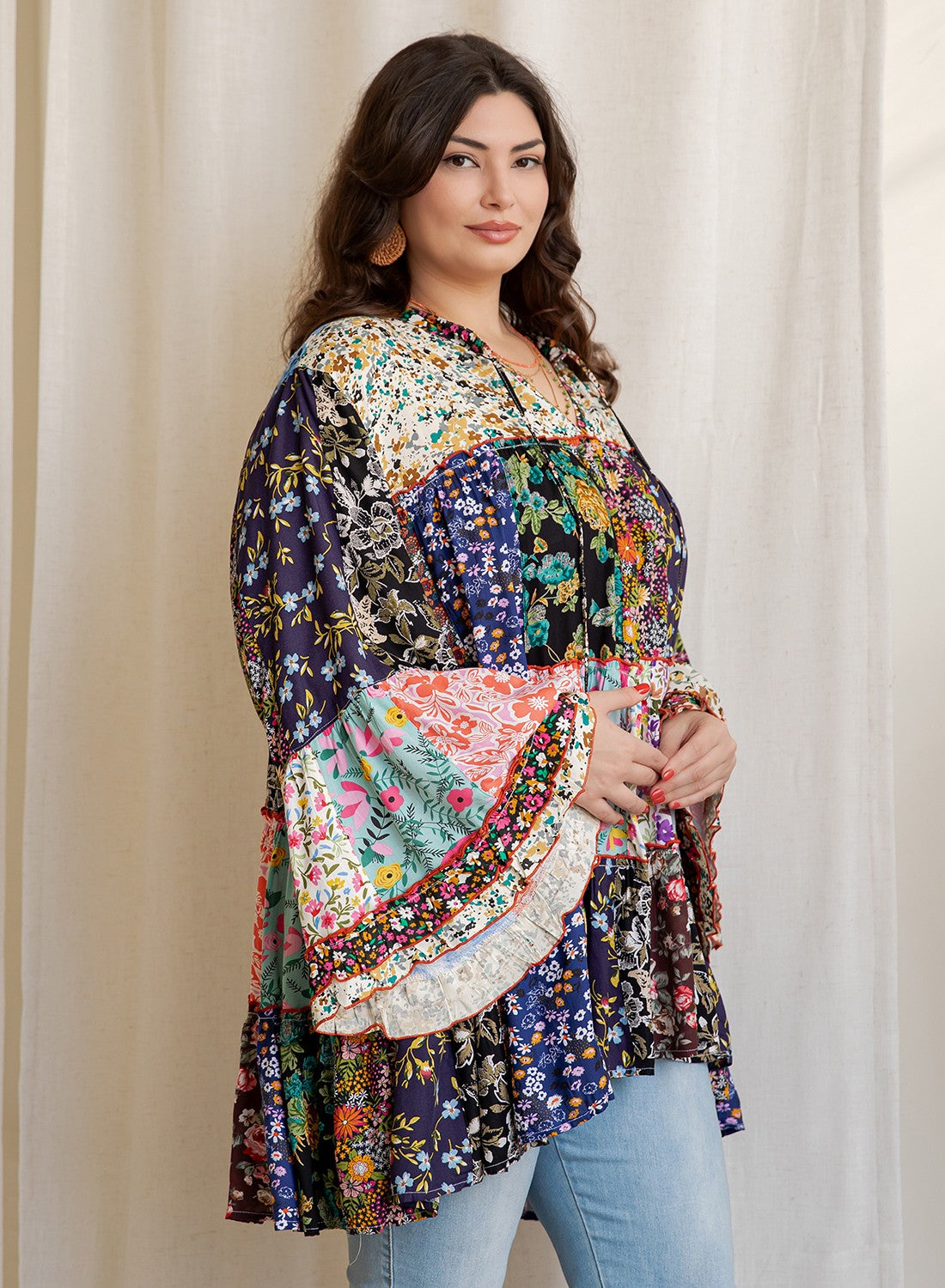 Floral Bell-Sleeve Blouse