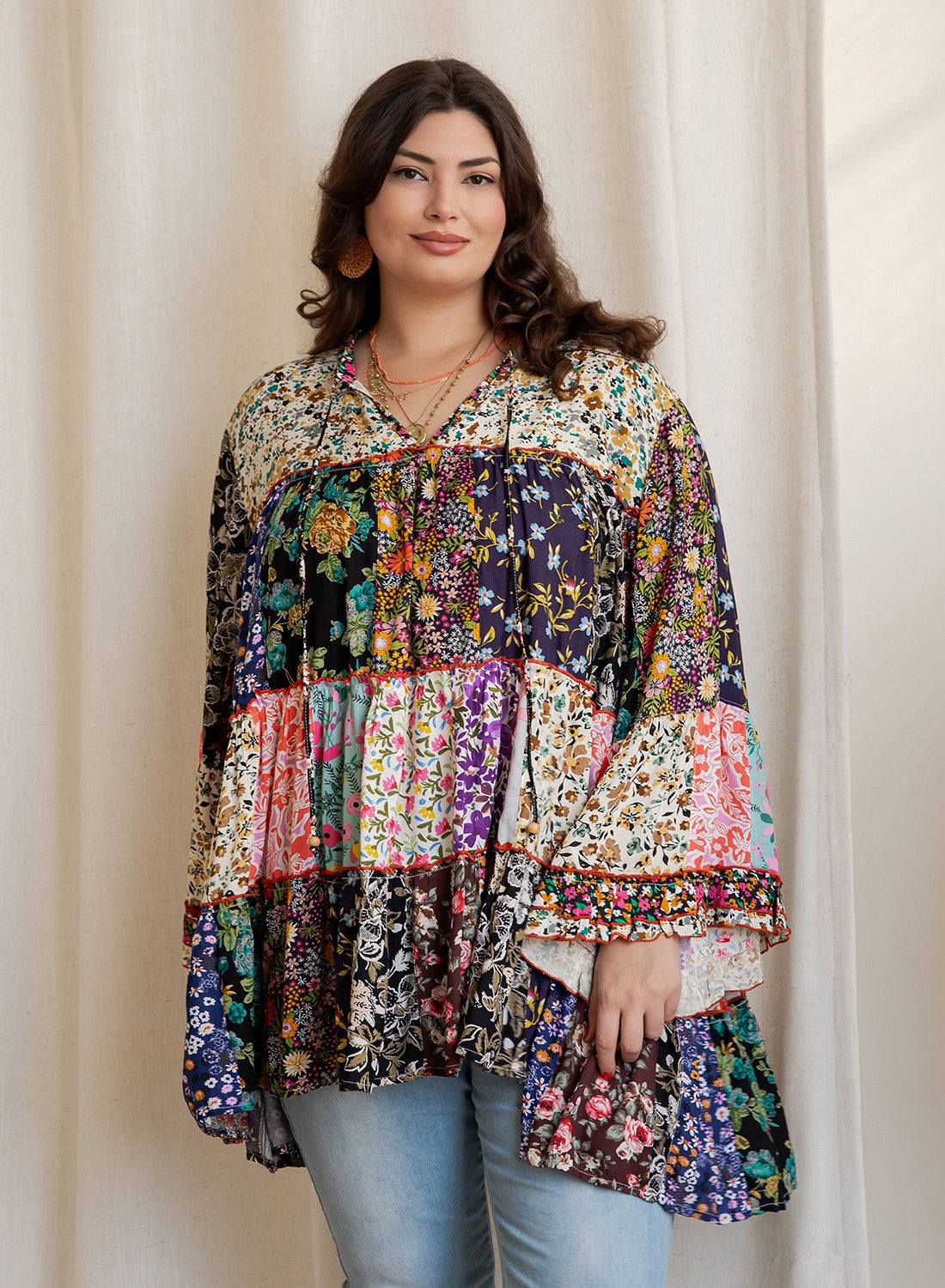 Floral Bell-Sleeve Blouse