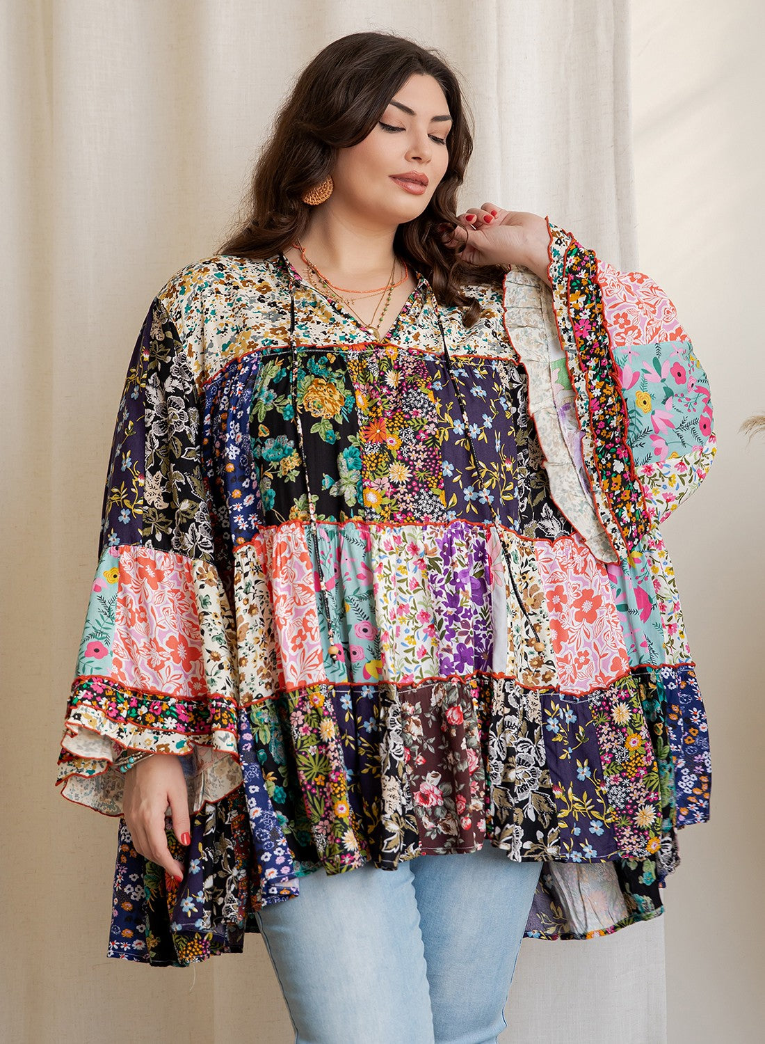 Floral Bell-Sleeve Blouse