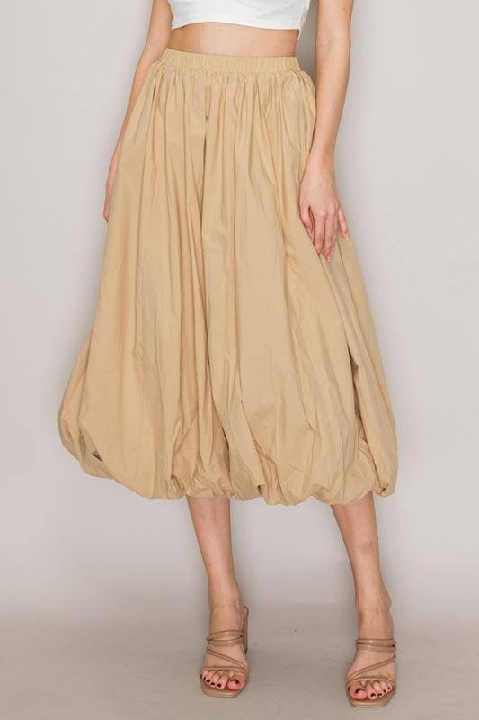 Elastic Waist Bubble Hem Midi Skirt