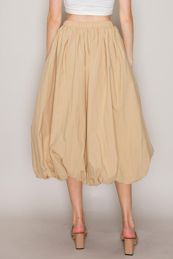 Elastic Waist Bubble Hem Midi Skirt