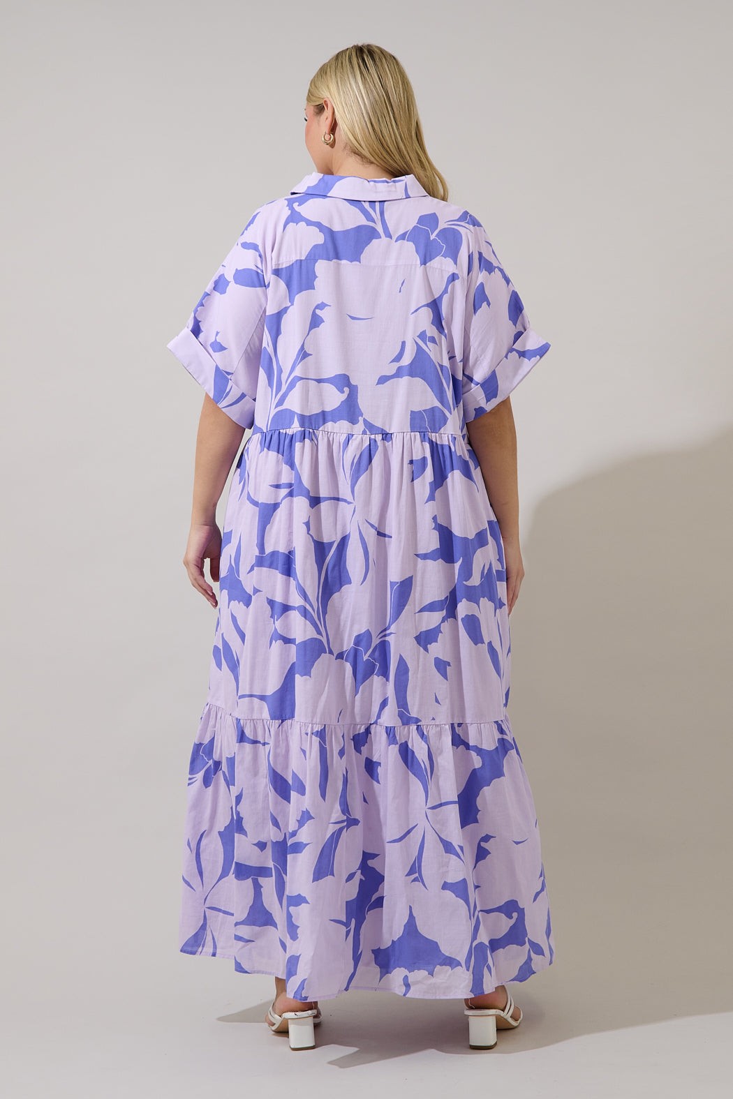 Lavender Astera Collared Button Up Floral Maxi Dress