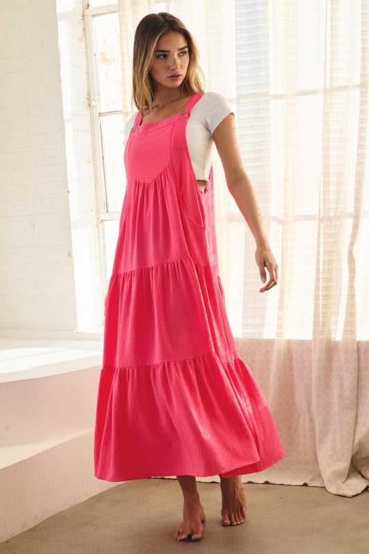 Roxy's Solid Button Sling Tiered Midi Dress