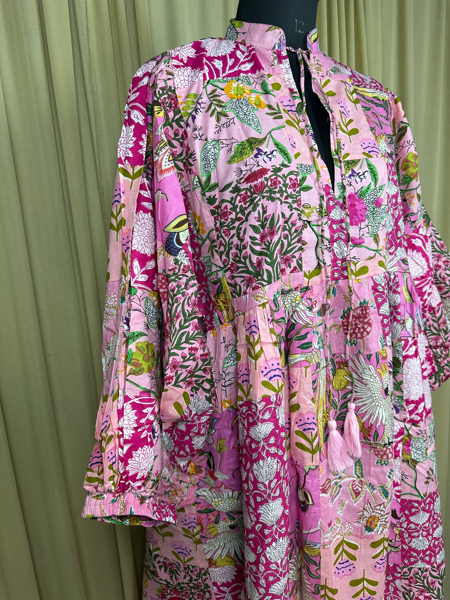 PINK SHADES - Hand Patchwork Cotton Dress OneSize