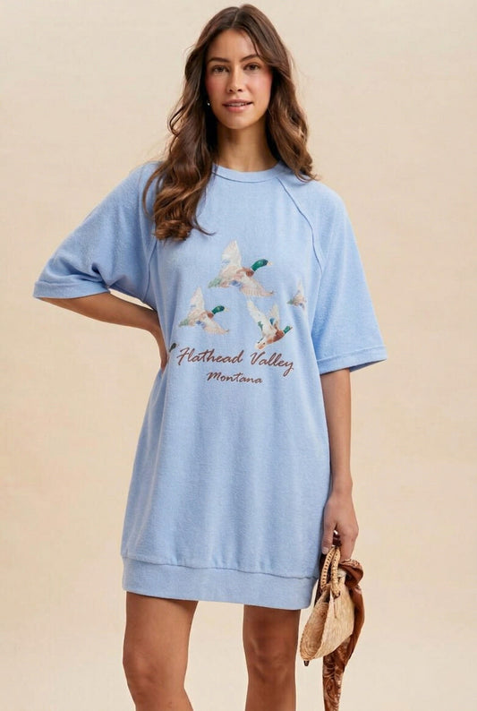 Mallard Duck Printed French Terry Loose Fit Dress