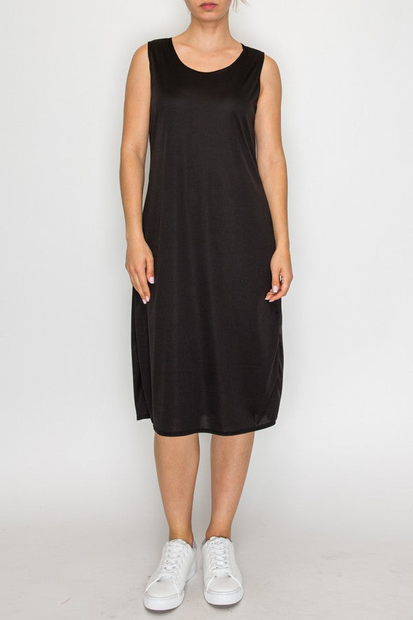 SLEEVELESS LAYERING DRESS> BLACK