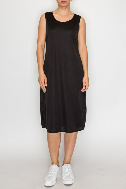 SLEEVELESS LAYERING DRESS> BLACK