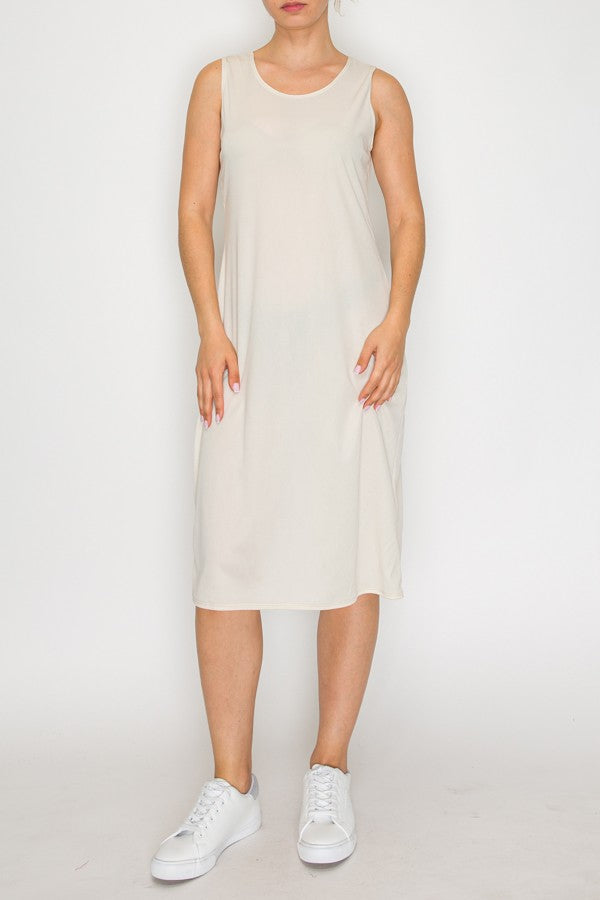 SLEEVELESS LAYERING DRESS> CREAM