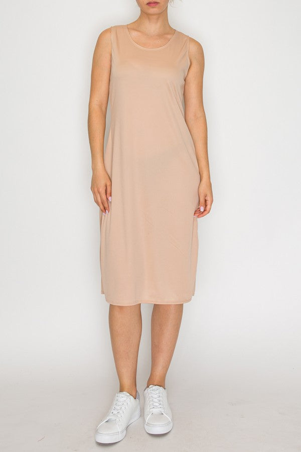SLEEVELESS LAYERING DRESS> NUDE