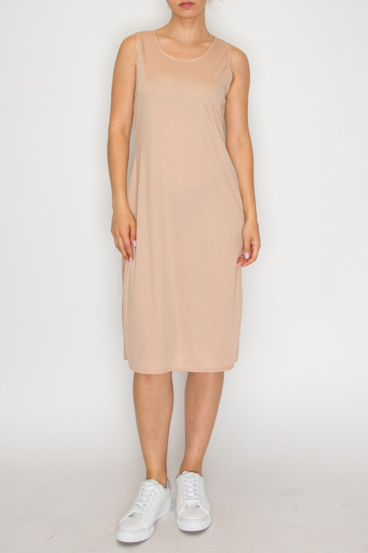 SLEEVELESS LAYERING DRESS> NUDE