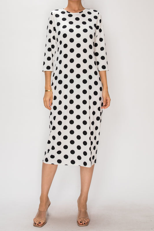3/4 SLEEVE LAYERING DRESS> POLKA DOT