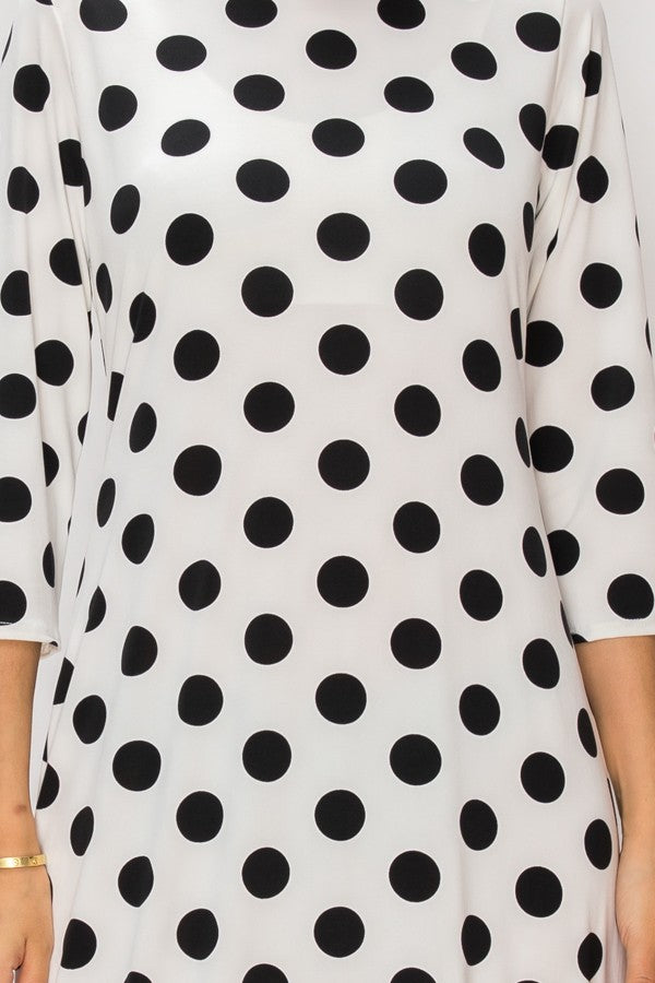 3/4 SLEEVE LAYERING DRESS> POLKA DOT