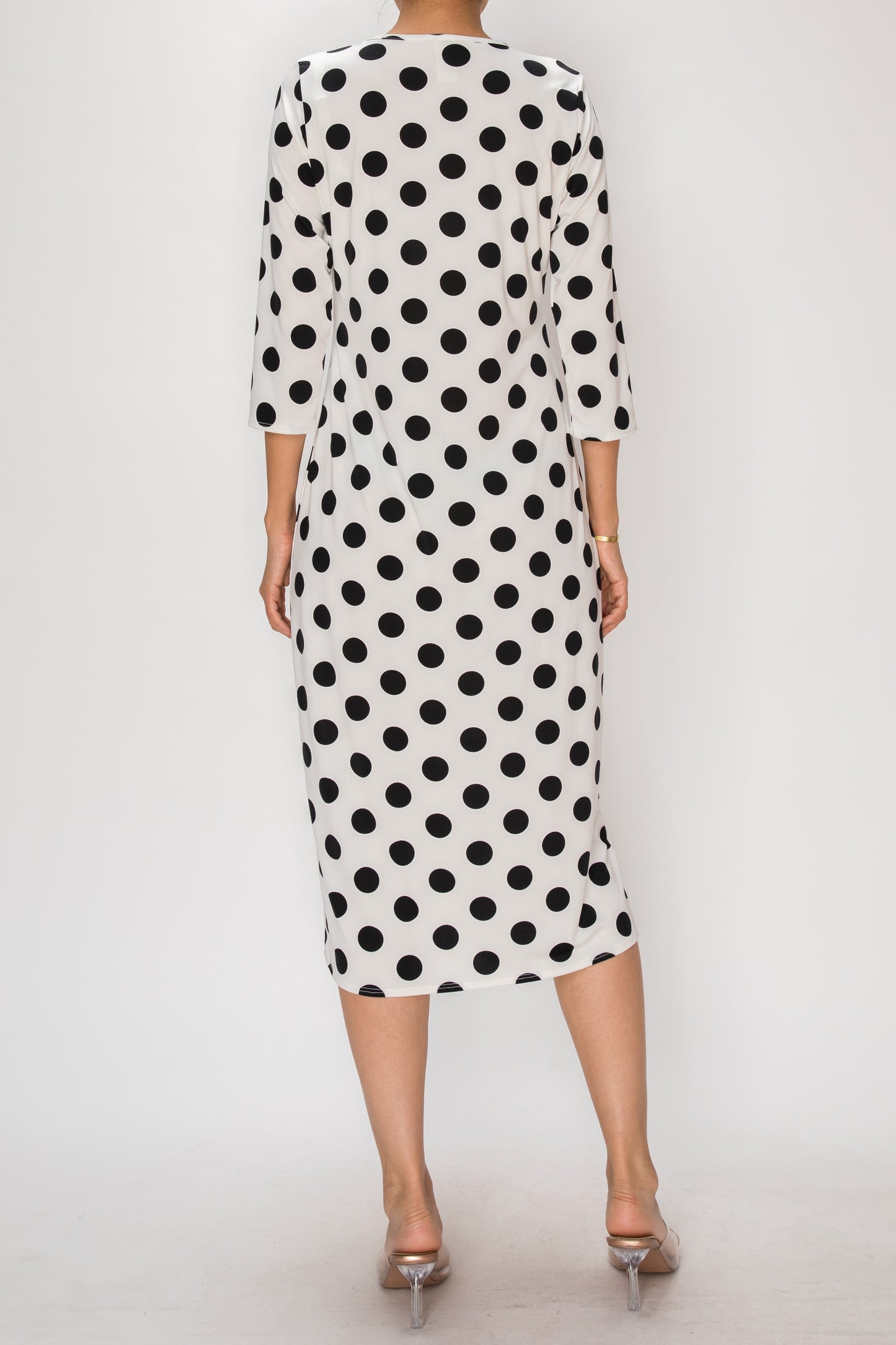 3/4 SLEEVE LAYERING DRESS> POLKA DOT