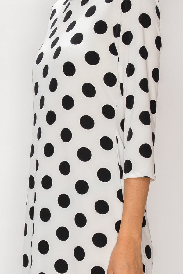3/4 SLEEVE LAYERING DRESS> POLKA DOT