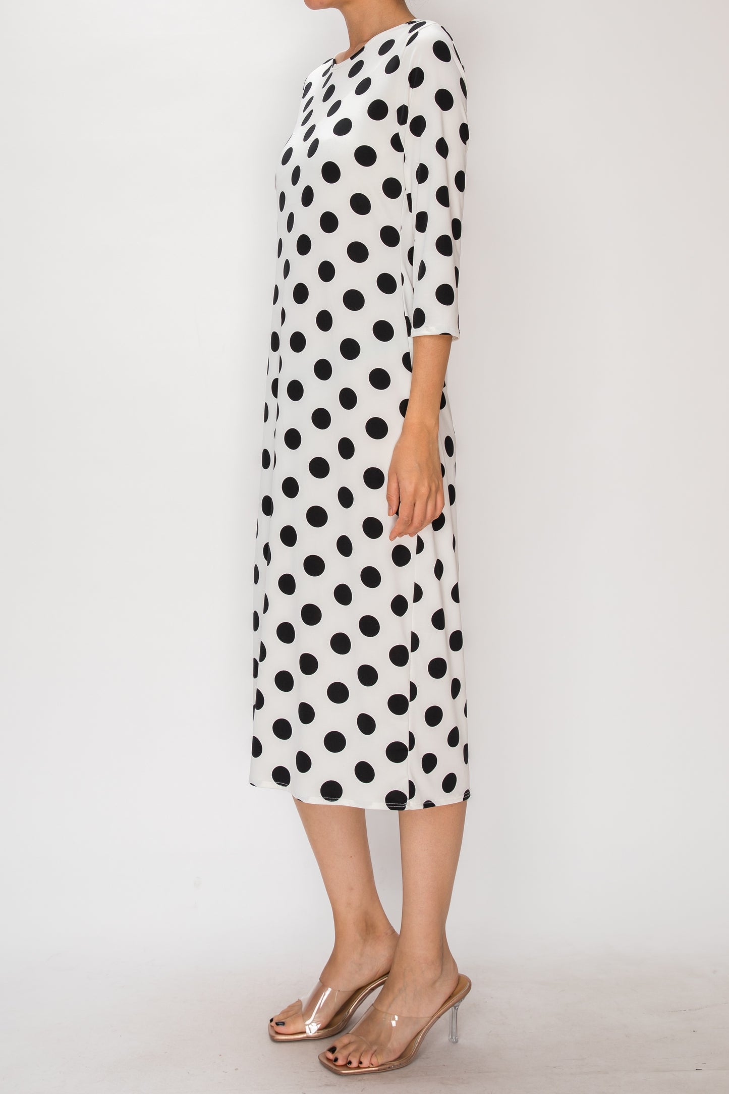 3/4 SLEEVE LAYERING DRESS> POLKA DOT