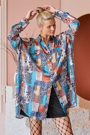 VINTAGE PATCHWORK PRINT LONG SHIRT