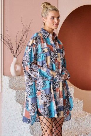 VINTAGE PATCHWORK PRINT LONG SHIRT