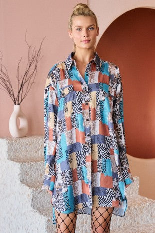 VINTAGE PATCHWORK PRINT LONG SHIRT