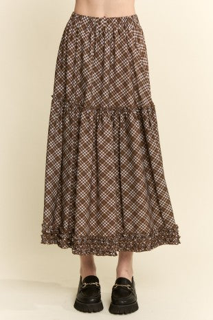 VINTAGE CHECK RUFFLE MIDI SKIRT