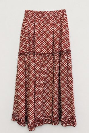 VINTAGE CHECK RUFFLE MIDI SKIRT