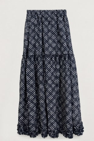 VINTAGE CHECK RUFFLE MIDI SKIRT
