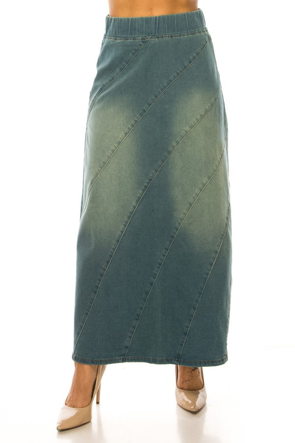 DENIM SKIRT> MAXI> DIAGONAL SEAM
