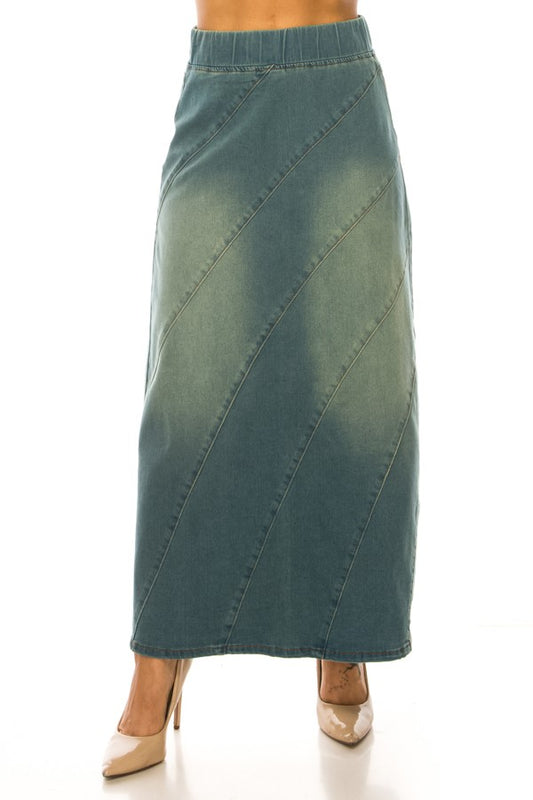 DENIM SKIRT> MAXI> DIAGONAL SEAM