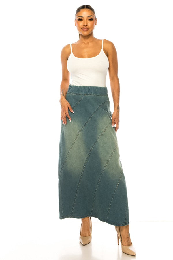 DENIM SKIRT> MAXI> DIAGONAL SEAM