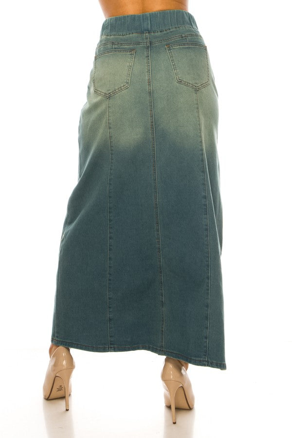 DENIM SKIRT> MAXI> DIAGONAL SEAM