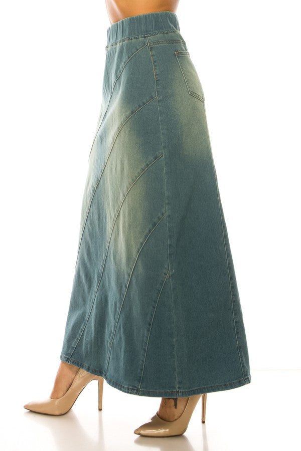 DENIM SKIRT> MAXI> DIAGONAL SEAM