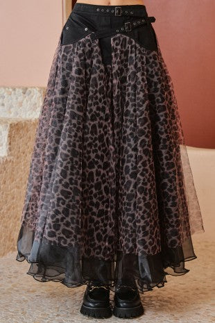 SHEER LAYERED BELTED MAXI SKIRT