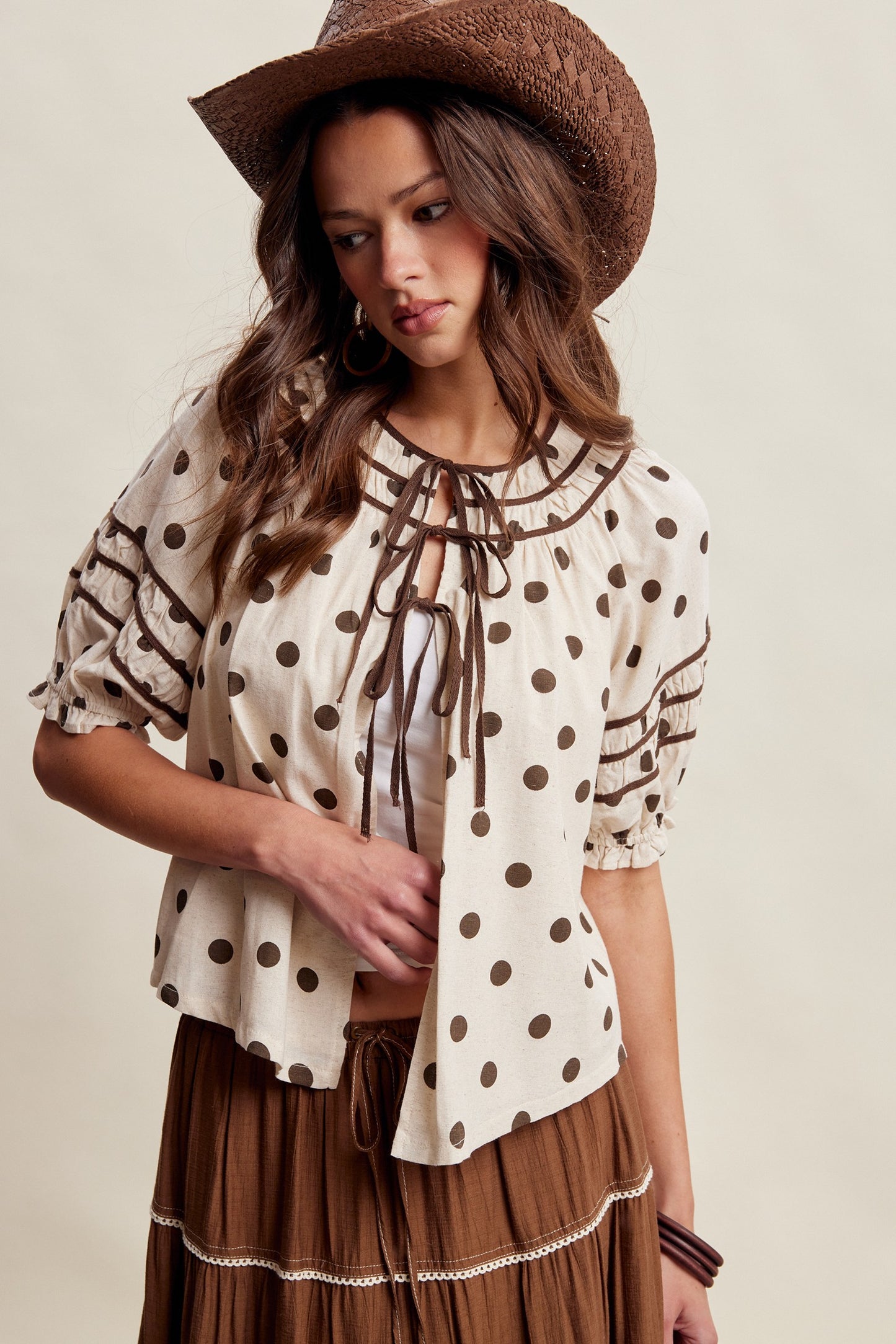 Polka Dot Ruffle Trim Blouse