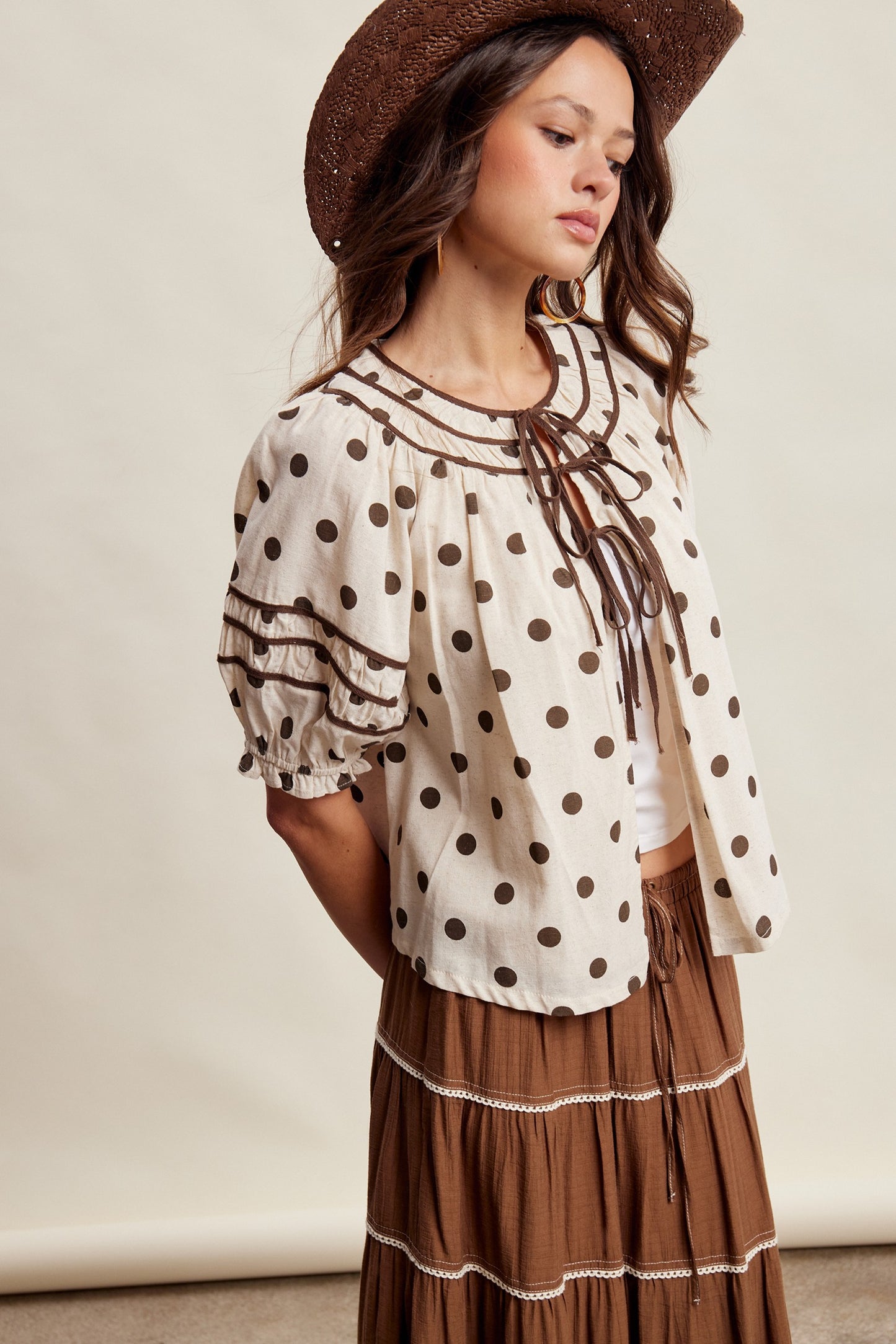 Polka Dot Ruffle Trim Blouse