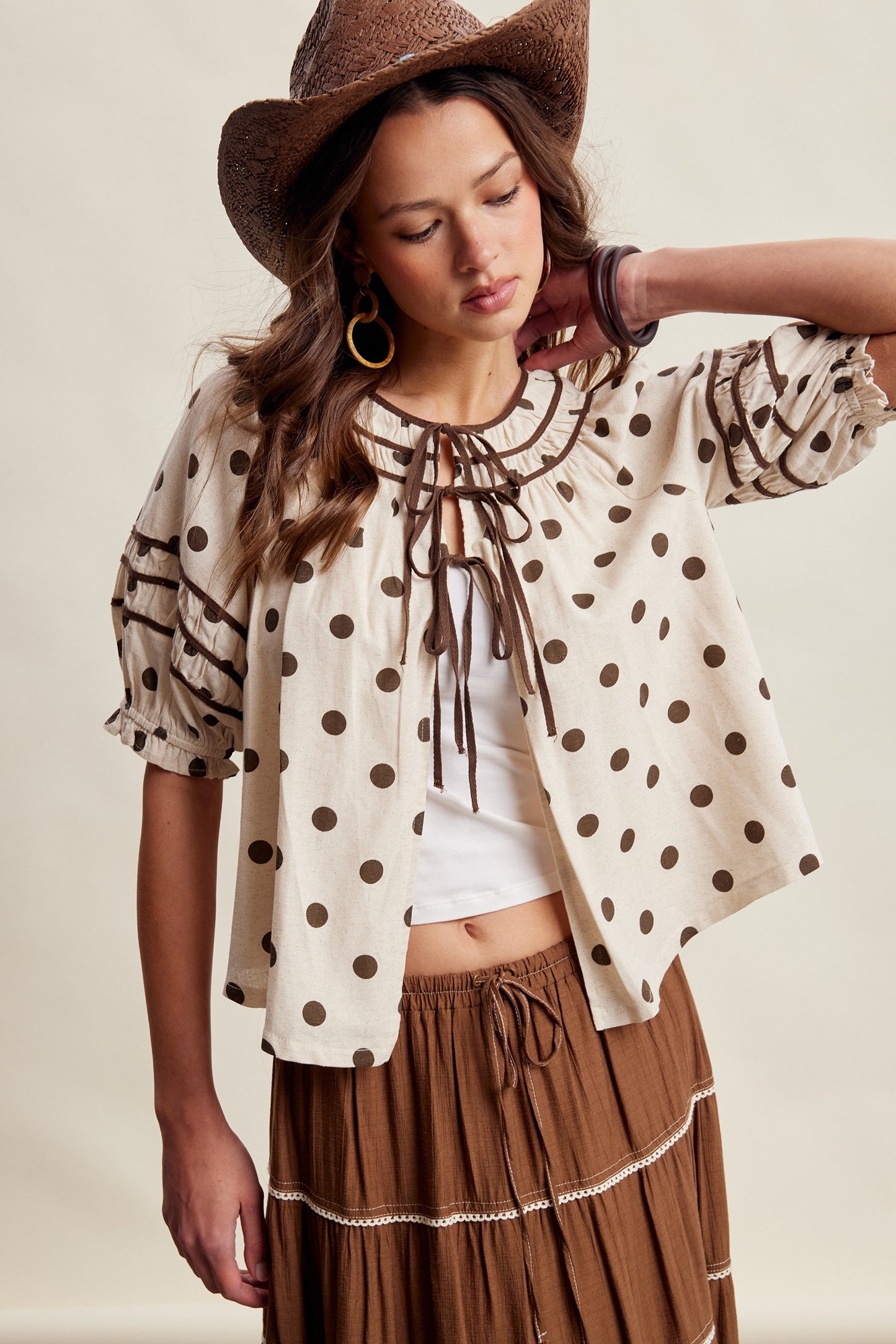 Polka Dot Ruffle Trim Blouse