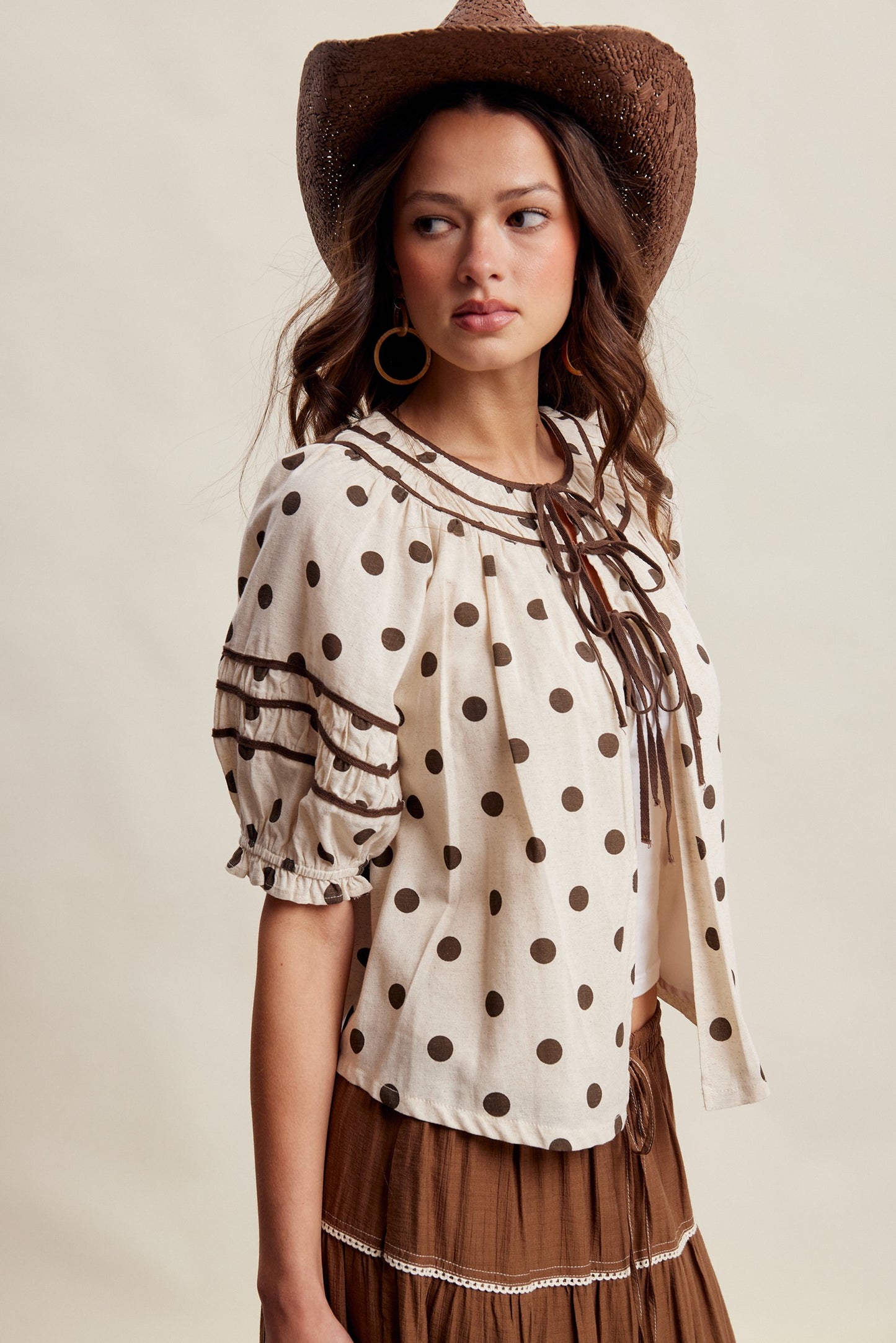 Polka Dot Ruffle Trim Blouse
