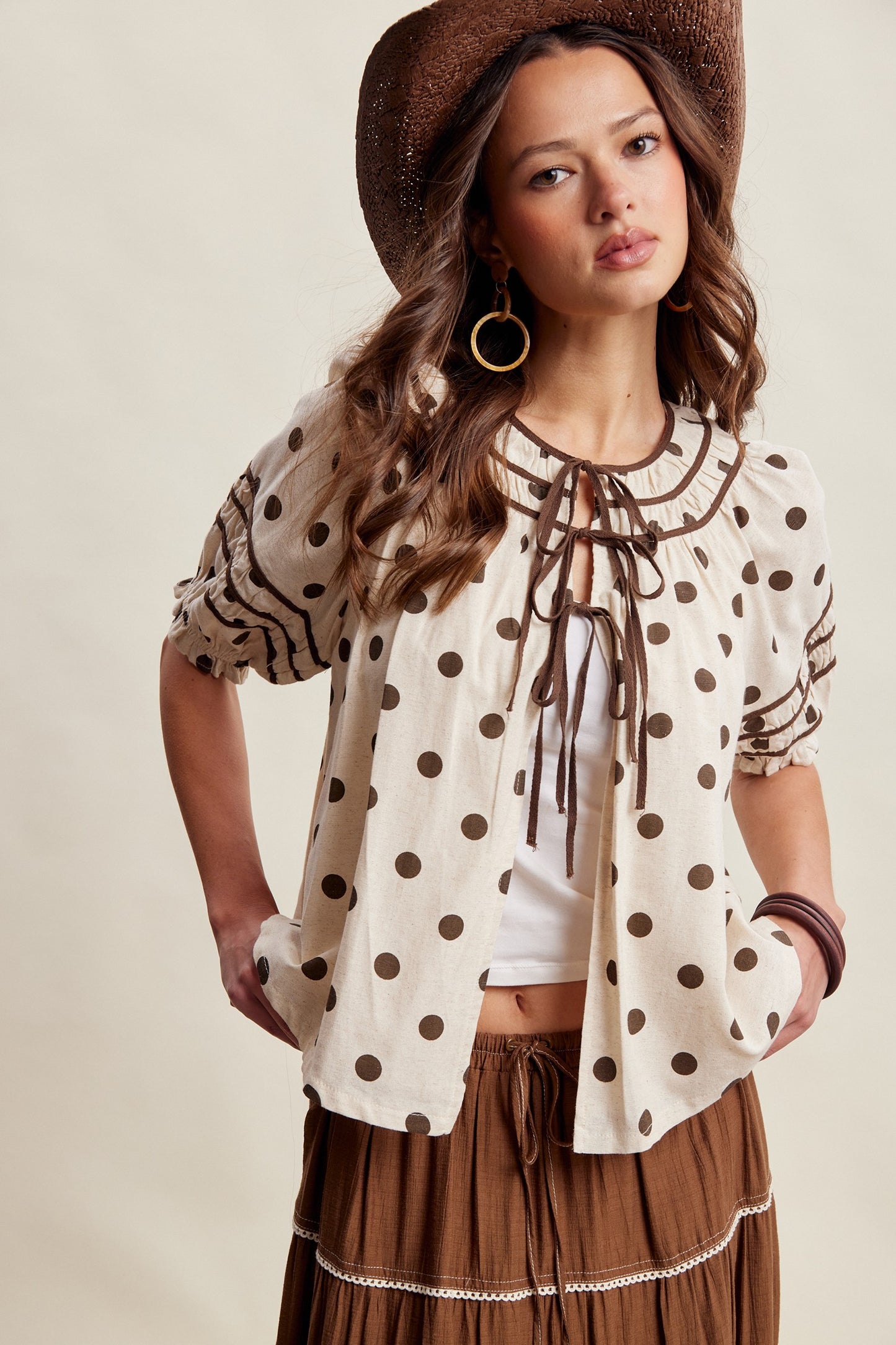 Polka Dot Ruffle Trim Blouse