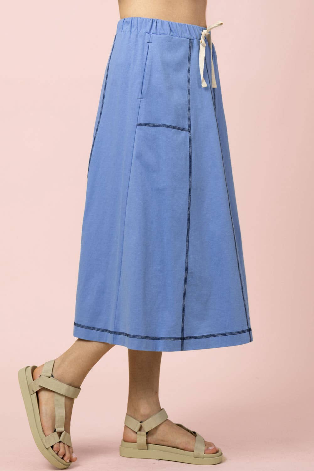 Stitch Detail Casual Knit Midi Skirt
