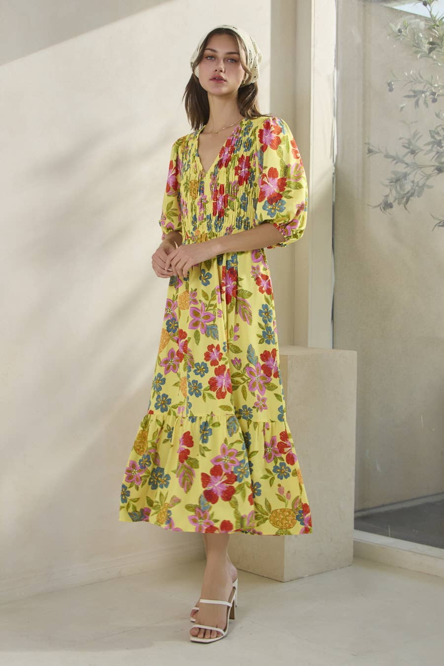 Plus Floral Embroidery Printed Midi Dress